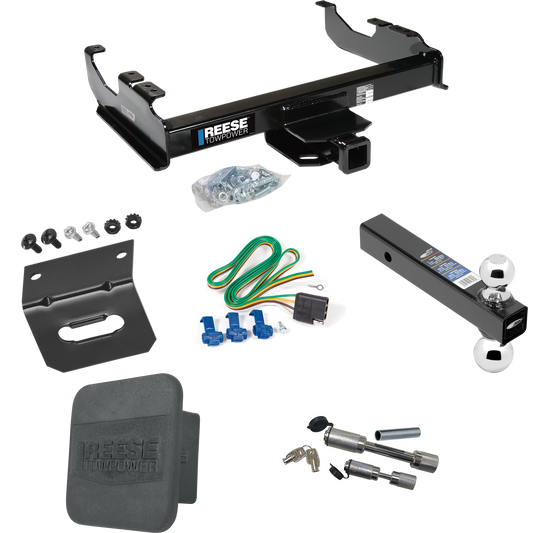 Fits 1988-1991 Chevrolet C2500 Trailer Hitch Tow PKG w/ 4-Flat Wiring Harness + Dual Ball Ball Mount 2" & 2-5/16" Trailer Balls + Dual Hitch & Coupler Locks + Hitch Cover + Wiring Bracket (For Crew Cab Models) By Reese Towpower