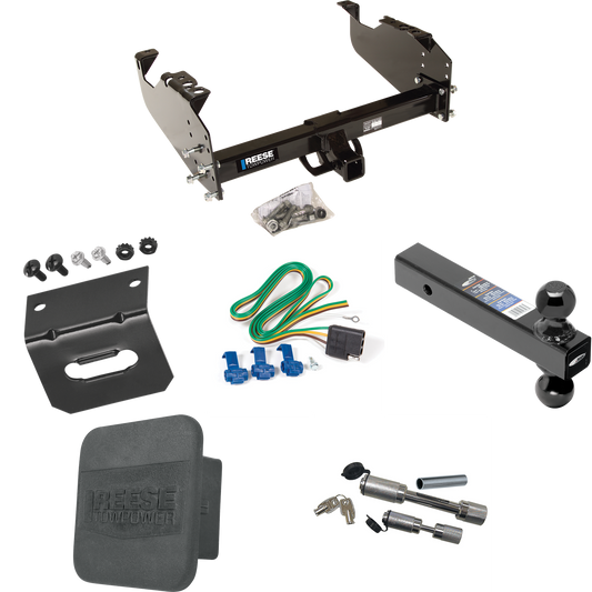 Fits 2003-2009 GMC C4500 Topkick Trailer Hitch Tow PKG w/ 4-Flat Wiring Harness + Dual Ball Ball Mount 2" & 2-5/16" Trailer Balls + Dual Hitch & Coupler Locks + Hitch Cover + Wiring Bracket (For Cab & Chassis, w/34" Wide Frames Models) By Reese Towpo