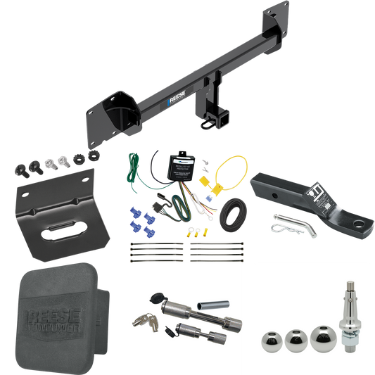 Fits 2016-2023 Tesla X Trailer Hitch Tow PKG w/ 4-Flat Wiring + Ball Mount w/ 2" Drop + Interchangeable Ball 1-7/8" & 2" & 2-5/16" + Wiring Bracket + Dual Hitch & Coupler Locks + Hitch Cover By Reese Towpower