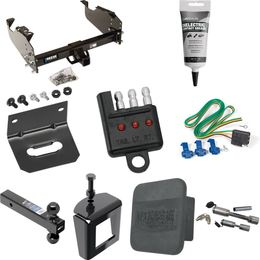 Fits 2011-2012 RAM 5500 Trailer Hitch Tow PKG w/ 4-Flat Wiring Harness + Dual Ball Ball Mount 2" & 2-5/16" Trailer Balls + Dual Hitch & Coupler Locks + Hitch Cover + Wiring Bracket + Wiring Tester + Electric Grease + Anti Rattle Device (For Cab & Cha