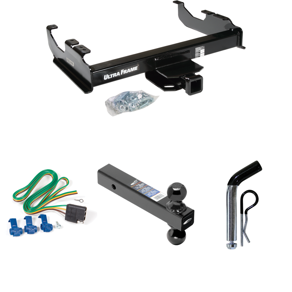 Fits 1967-1974 GMC K15 Trailer Hitch Tow PKG w/ 4-Flat Wiring Harness + Dual Ball Ball Mount 2" & 2-5/16" Trailer Balls + Pin/Clip By Draw-Tite