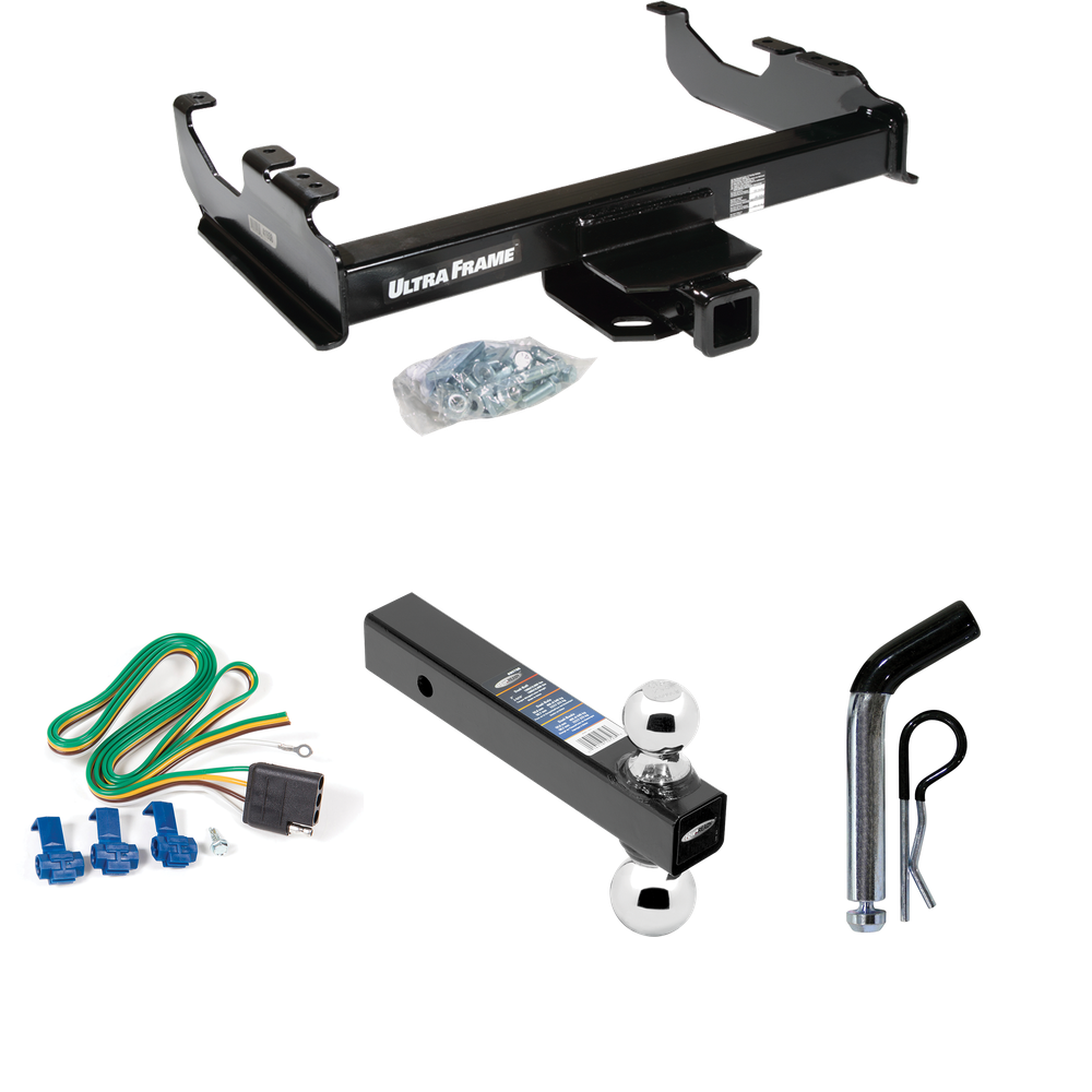 Fits 1963-1965 GMC 1000 Series Trailer Hitch Tow PKG w/ 4-Flat Wiring Harness + Dual Ball Ball Mount 2" & 2-5/16" Trailer Balls + Pin/Clip By Draw-Tite