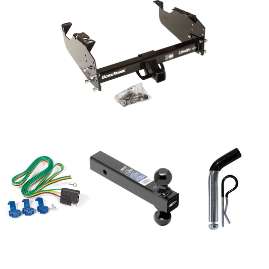 Fits 1999-2009 GMC C6500 Topkick Trailer Hitch Tow PKG w/ 4-Flat Wiring Harness + Dual Ball Ball Mount 2" & 2-5/16" Trailer Balls + Pin/Clip (For Cab & Chassis, w/34" Wide Frames Models) By Draw-Tite