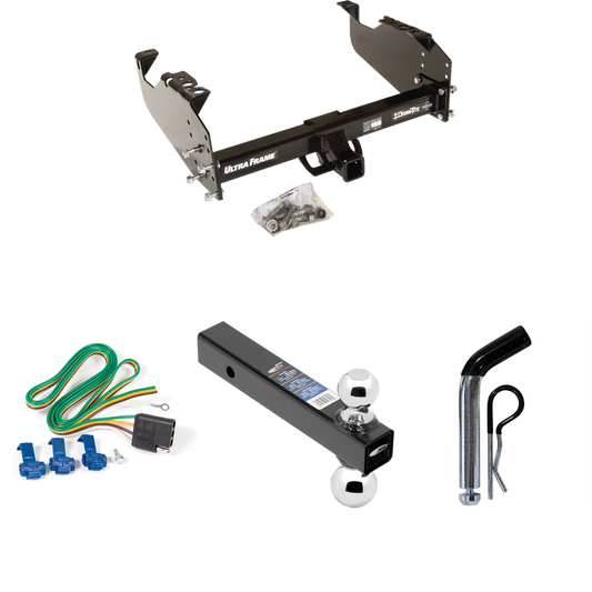 Fits 1985-1999 GMC C1500 Trailer Hitch Tow PKG w/ 4-Flat Wiring Harness + Dual Ball Ball Mount 2" & 2-5/16" Trailer Balls + Pin/Clip (For w/34" Wide Frames Models) By Draw-Tite