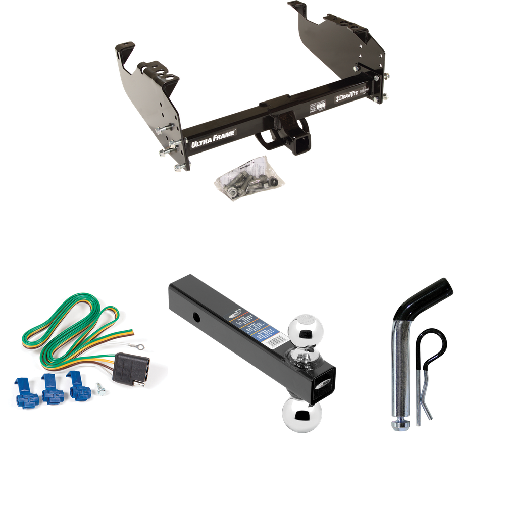 Fits 1985-1986 Chevrolet K30 Trailer Hitch Tow PKG w/ 4-Flat Wiring Harness + Dual Ball Ball Mount 2" & 2-5/16" Trailer Balls + Pin/Clip (For w/34" Wide Frames Models) By Draw-Tite