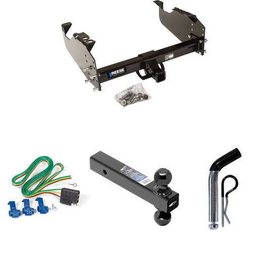 Fits 2003-2009 Chevrolet C5500 Kodiak Trailer Hitch Tow PKG w/ 4-Flat Wiring Harness + Dual Ball Ball Mount 2" & 2-5/16" Trailer Balls + Pin/Clip (For Cab & Chassis, w/34" Wide Frames Models) By Reese Towpower