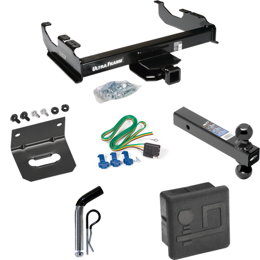 Fits 1963-1972 Chevrolet C20 Trailer Hitch Tow PKG w/ 4-Flat Wiring Harness + Dual Ball Ball Mount 2" & 2-5/16" Trailer Balls + Pin/Clip + Hitch Cover + Wiring Bracket By Draw-Tite