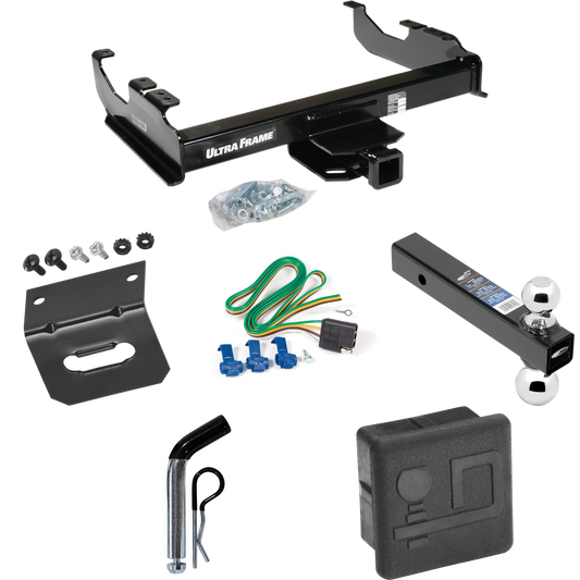 Fits 1988-1991 Chevrolet K2500 Trailer Hitch Tow PKG w/ 4-Flat Wiring Harness + Dual Ball Ball Mount 2" & 2-5/16" Trailer Balls + Pin/Clip + Hitch Cover + Wiring Bracket (For Crew Cab Models) By Draw-Tite