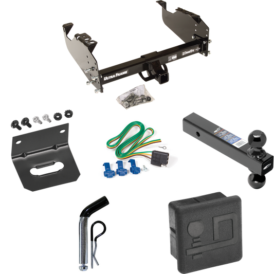 Fits 1988-2000 GMC K3500 Trailer Hitch Tow PKG w/ 4-Flat Wiring Harness + Dual Ball Ball Mount 2" & 2-5/16" Trailer Balls + Pin/Clip + Hitch Cover + Wiring Bracket (For w/34" Wide Frames Models) By Draw-Tite