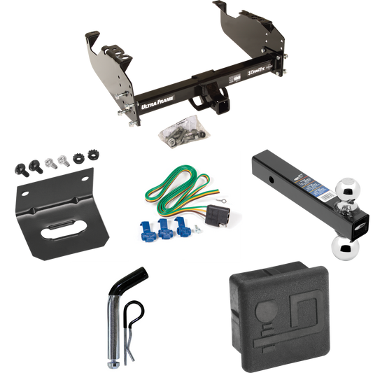 Fits 1999-2020 Ford F-350 Super Duty Trailer Hitch Tow PKG w/ 4-Flat Wiring Harness + Dual Ball Ball Mount 2" & 2-5/16" Trailer Balls + Pin/Clip + Hitch Cover + Wiring Bracket (For Cab & Chassis, w/34" Wide Frames Models) By Draw-Tite