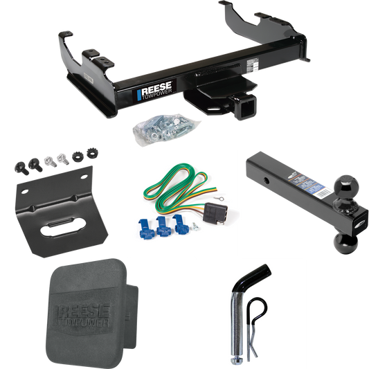 Fits 1985-1986 Chevrolet K30 Trailer Hitch Tow PKG w/ 4-Flat Wiring Harness + Dual Ball Ball Mount 2" & 2-5/16" Trailer Balls + Pin/Clip + Hitch Cover + Wiring Bracket (For w/34" Wide Frames Models) By Reese Towpower