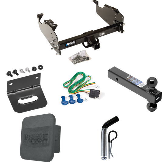 Fits 1988-2000 GMC K2500 Trailer Hitch Tow PKG w/ 4-Flat Wiring Harness + Dual Ball Ball Mount 2" & 2-5/16" Trailer Balls + Pin/Clip + Hitch Cover + Wiring Bracket (For w/34" Wide Frames Models) By Reese Towpower