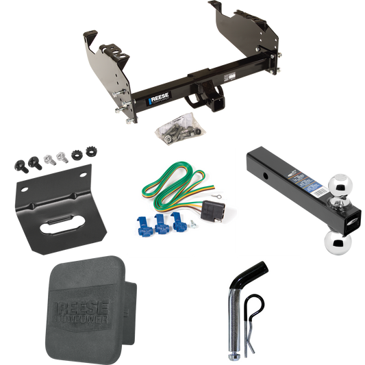 Fits 1999-2023 Ford F-450 Super Duty Trailer Hitch Tow PKG w/ 4-Flat Wiring Harness + Dual Ball Ball Mount 2" & 2-5/16" Trailer Balls + Pin/Clip + Hitch Cover + Wiring Bracket (For Cab & Chassis, w/34" Wide Frames Models) By Reese Towpower