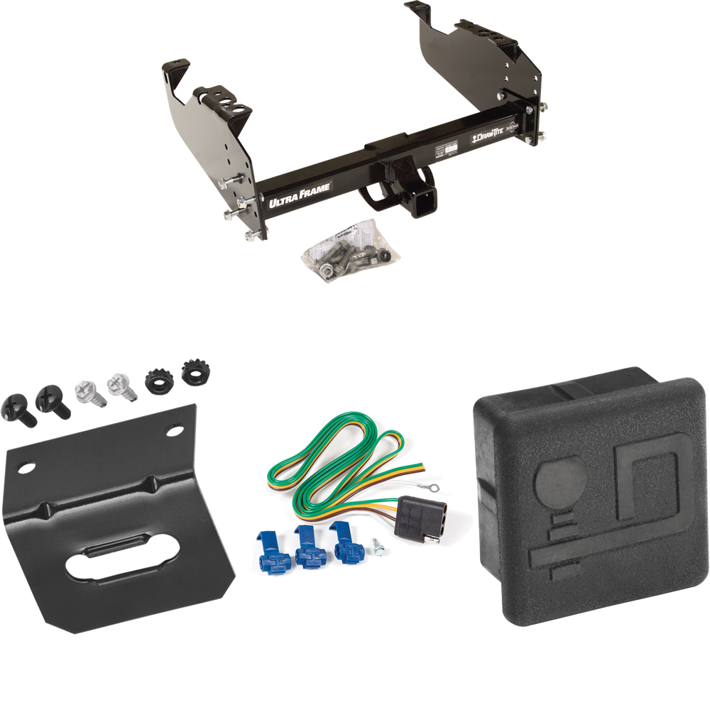 Fits 1985-1986 Chevrolet C20 Trailer Hitch Tow PKG w/ 4-Flat Wiring Harness + Hitch Cover + Wiring Bracket (For w/34" Wide Frames Models) By Draw-Tite