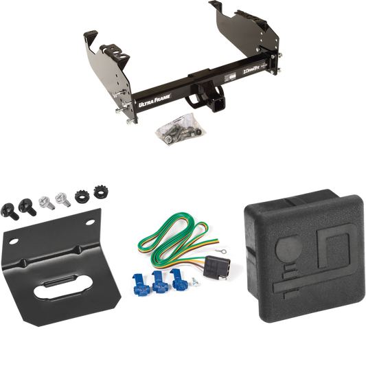 Fits 1985-1986 Chevrolet C20 Trailer Hitch Tow PKG w/ 4-Flat Wiring Harness + Hitch Cover + Wiring Bracket (For w/34" Wide Frames Models) By Draw-Tite