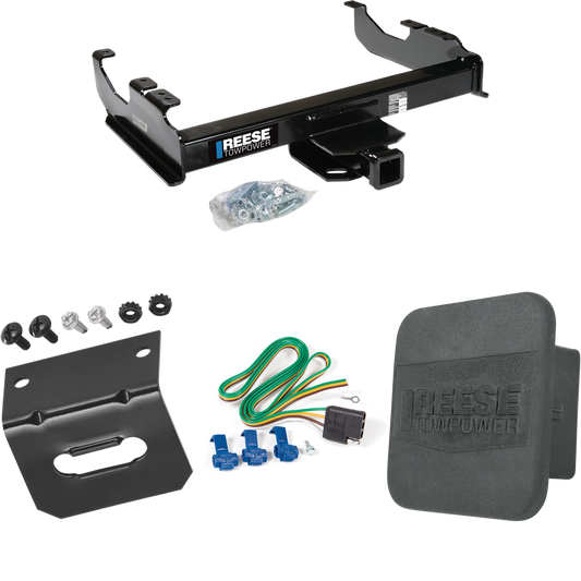 Fits 1988-1991 Chevrolet K3500 Trailer Hitch Tow PKG w/ 4-Flat Wiring Harness + Hitch Cover + Wiring Bracket (For Crew Cab Models) By Reese Towpower