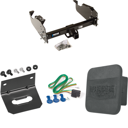 Fits 1999-2009 Chevrolet C8500 Kodiak Trailer Hitch Tow PKG w/ 4-Flat Wiring Harness + Hitch Cover + Wiring Bracket (For Cab & Chassis, w/34" Wide Frames Models) By Reese Towpower