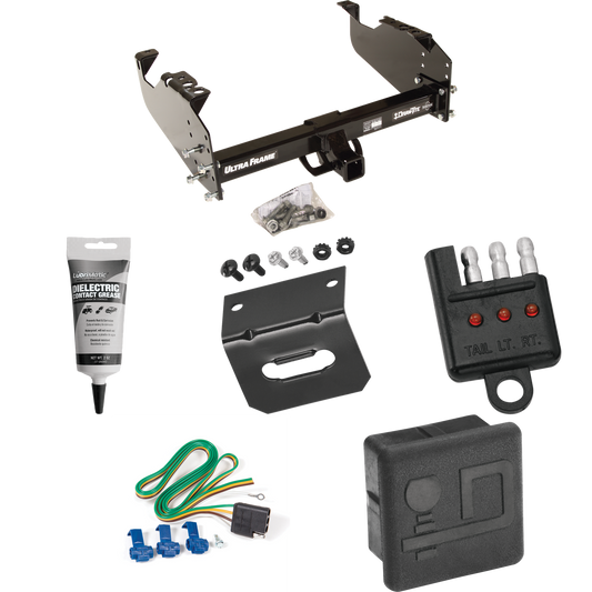 Fits 1999-2009 Chevrolet C7500 Kodiak Trailer Hitch Tow PKG w/ 4-Flat Wiring Harness + Hitch Cover + Wiring Bracket + Wiring Tester + Electric Grease (For Cab & Chassis, w/34" Wide Frames Models) By Draw-Tite