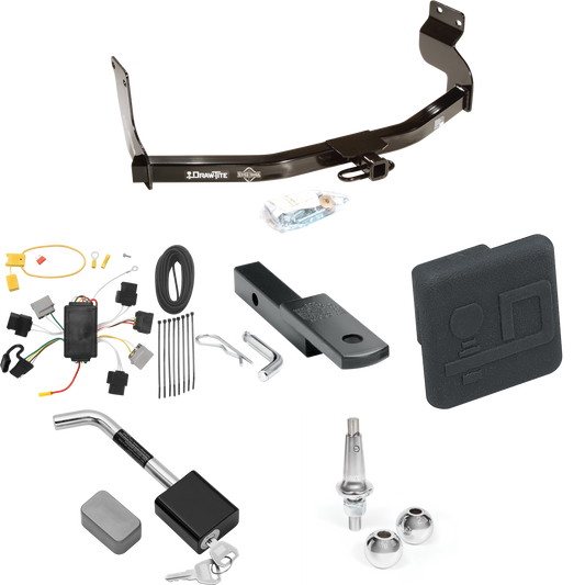 Fits 2005-2007 Ford Escape Trailer Hitch Tow PKG w/ 4-Flat Wiring Harness + Draw-Bar + Interchangeable 1-7/8" & 2" Balls + Hitch Cover + Hitch Lock By Draw-Tite