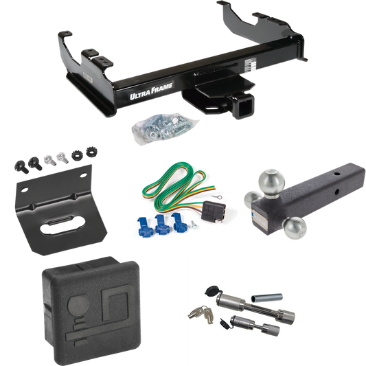 Fits 1963-1972 Chevrolet K10 Trailer Hitch Tow PKG w/ 4-Flat Wiring Harness + Triple Ball Ball Mount 1-7/8" & 2" & 2-5/16" Trailer Balls + Dual Hitch & Coupler Locks + Hitch Cover + Wiring Bracket By Draw-Tite