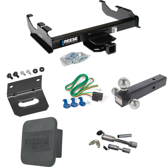 Fits 1988-1999 GMC K1500 Trailer Hitch Tow PKG w/ 4-Flat Wiring Harness + Triple Ball Ball Mount 1-7/8" & 2" & 2-5/16" Trailer Balls + Dual Hitch & Coupler Locks + Hitch Cover + Wiring Bracket (For w/34" Wide Frames Models) By Reese Towpower