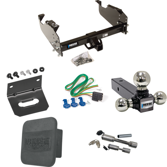 Fits 1963-1972 Chevrolet C10 Trailer Hitch Tow PKG w/ 4-Flat Wiring Harness + Triple Ball Ball Mount 1-7/8" & 2" & 2-5/16" Trailer Balls + Dual Hitch & Coupler Locks + Hitch Cover + Wiring Bracket By Reese Towpower