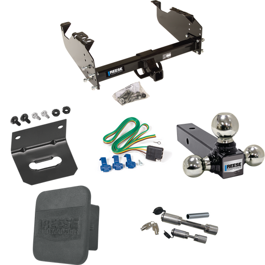 Fits 1963-1965 GMC 1000 Series Trailer Hitch Tow PKG w/ 4-Flat Wiring Harness + Triple Ball Ball Mount 1-7/8" & 2" & 2-5/16" Trailer Balls + Dual Hitch & Coupler Locks + Hitch Cover + Wiring Bracket By Reese Towpower