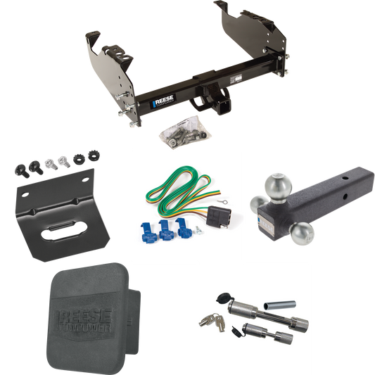 Fits 1967-1974 GMC C15/C1500 Trailer Hitch Tow PKG w/ 4-Flat Wiring Harness + Triple Ball Ball Mount 1-7/8" & 2" & 2-5/16" Trailer Balls + Dual Hitch & Coupler Locks + Hitch Cover + Wiring Bracket By Reese Towpower