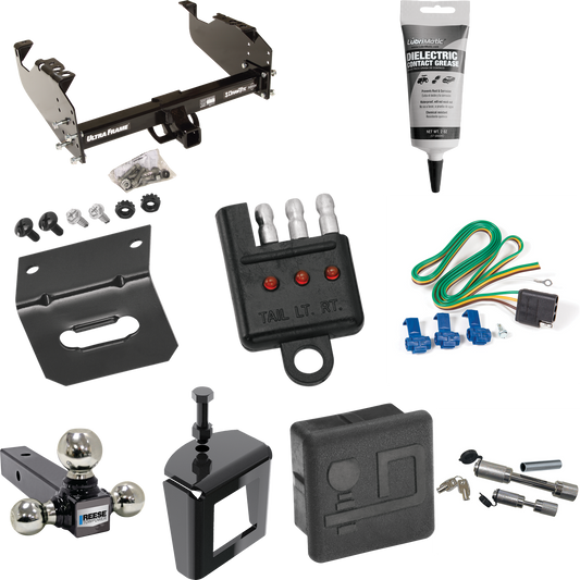 Fits 1999-2020 Ford F-350 Super Duty Trailer Hitch Tow PKG w/ 4-Flat Wiring Harness + Triple Ball Ball Mount 1-7/8" & 2" & 2-5/16" Trailer Balls + Dual Hitch & Coupler Locks + Hitch Cover + Wiring Bracket + Wiring Tester + Electric Grease + Anti Ratt