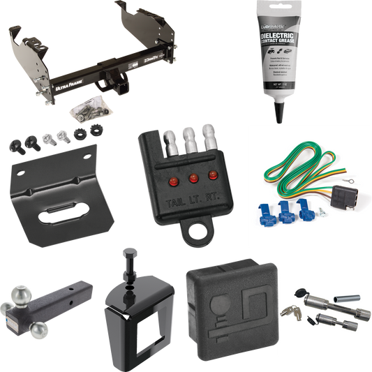 Fits 1999-2009 Chevrolet C6500 Kodiak Trailer Hitch Tow PKG w/ 4-Flat Wiring Harness + Triple Ball Ball Mount 1-7/8" & 2" & 2-5/16" Trailer Balls + Dual Hitch & Coupler Locks + Hitch Cover + Wiring Bracket + Wiring Tester + Electric Grease + Anti Rat