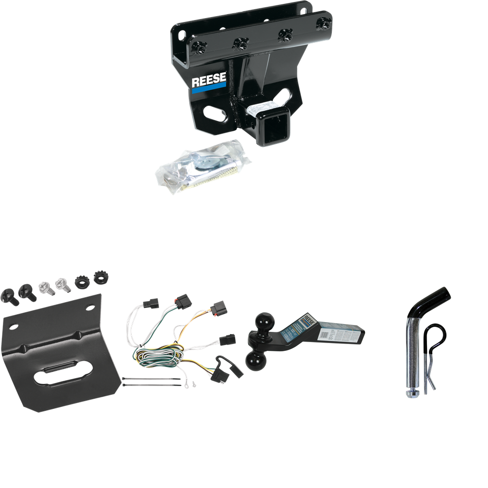 Fits 2007-2010 Jeep Grand Cherokee Trailer Hitch Tow PKG w/ 4-Flat Wiring Harness + Dual Ball Ball Mount 2" & 2-5/16" Trailer Balls + Pin/Clip +  Wiring Bracket (Excludes: SRT-8 Models) By Reese Towpower