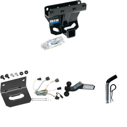 Fits 2007-2010 Jeep Grand Cherokee Trailer Hitch Tow PKG w/ 4-Flat Wiring Harness + Dual Ball Ball Mount 2" & 2-5/16" Trailer Balls + Pin/Clip +  Wiring Bracket (Excludes: SRT-8 Models) By Reese Towpower