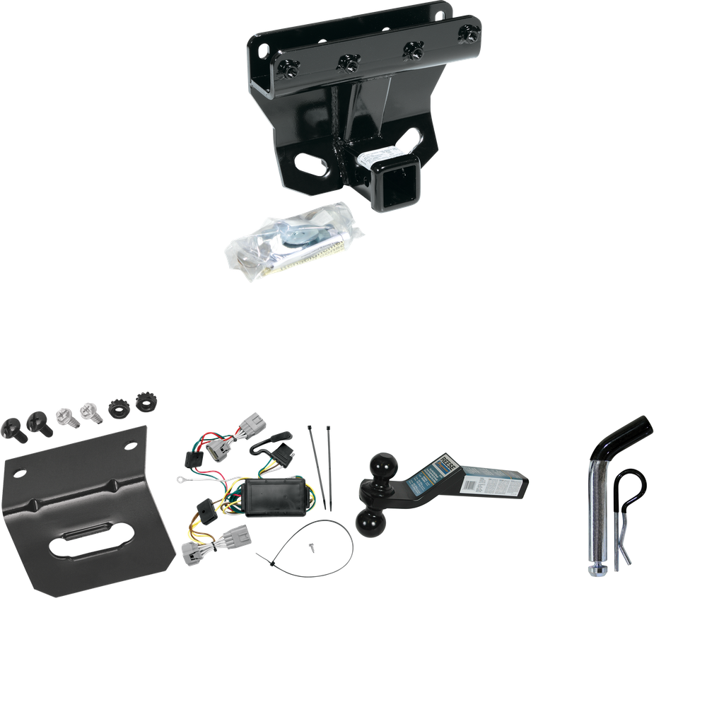 Fits 2005-2006 Jeep Grand Cherokee Trailer Hitch Tow PKG w/ 4-Flat Wiring Harness + Dual Ball Ball Mount 2" & 2-5/16" Trailer Balls + Pin/Clip +  Wiring Bracket (Excludes: SRT-8 Models) By Draw-Tite