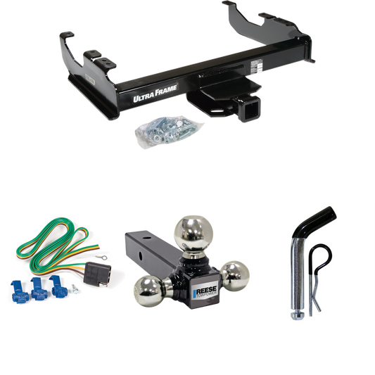 Fits 1963-1965 GMC 1500 Series Trailer Hitch Tow PKG w/ 4-Flat Wiring Harness + Triple Ball Ball Mount 1-7/8" & 2" & 2-5/16" Trailer Balls + Pin/Clip By Draw-Tite