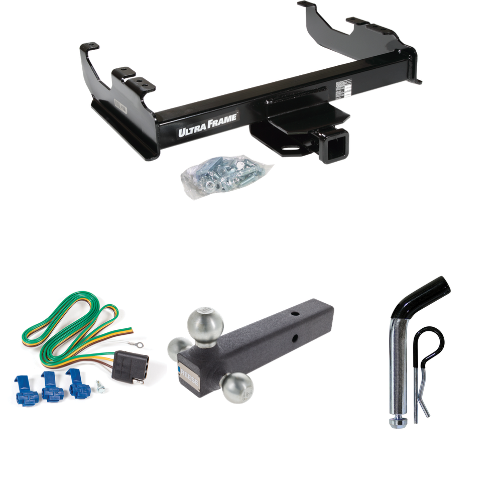 Fits 1963-1965 GMC 2500 Series Trailer Hitch Tow PKG w/ 4-Flat Wiring Harness + Triple Ball Ball Mount 1-7/8" & 2" & 2-5/16" Trailer Balls + Pin/Clip By Draw-Tite