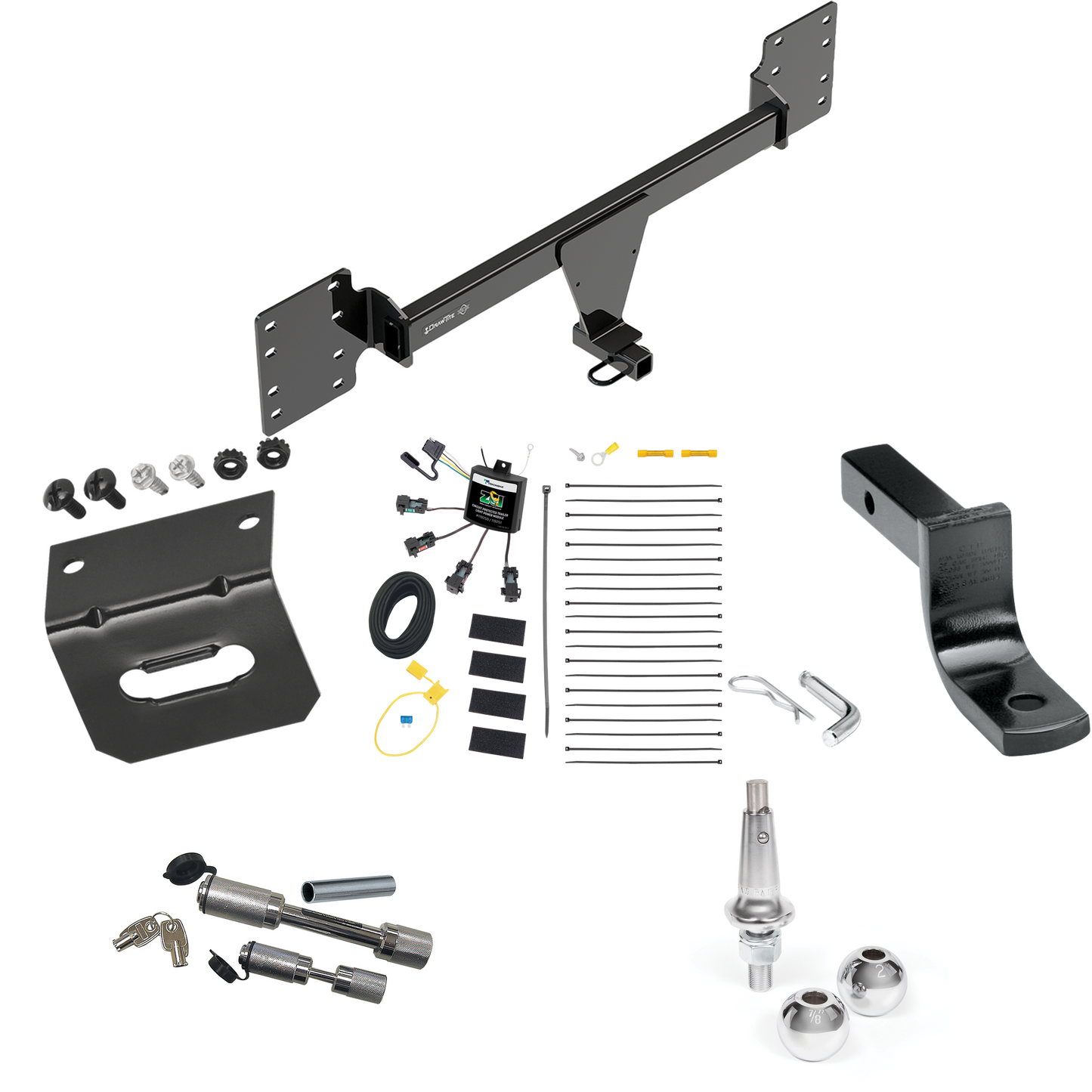 Fits 2012-2023 Tesla S Trailer Hitch Tow PKG w/ 4-Flat Zero Contact "No Splice" Wiring Harness + Draw-Bar + Interchangeable 1-7/8" & 2" Balls + Wiring Bracket + Dual Hitch & Coupler Locks By Draw-Tite