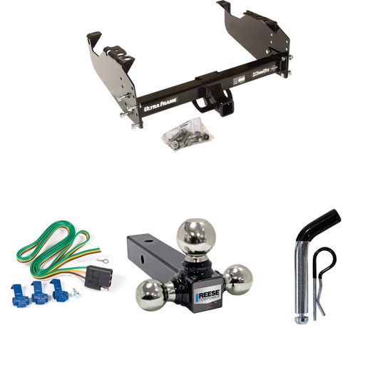 Fits 2003-2009 GMC C4500 Topkick Trailer Hitch Tow PKG w/ 4-Flat Wiring Harness + Triple Ball Ball Mount 1-7/8" & 2" & 2-5/16" Trailer Balls + Pin/Clip (For Cab & Chassis, w/34" Wide Frames Models) By Draw-Tite