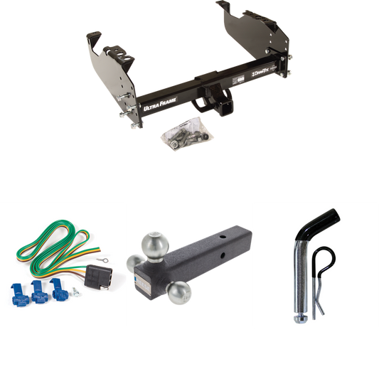 Fits 1999-2009 Chevrolet C6500 Kodiak Trailer Hitch Tow PKG w/ 4-Flat Wiring Harness + Triple Ball Ball Mount 1-7/8" & 2" & 2-5/16" Trailer Balls + Pin/Clip (For Cab & Chassis, w/34" Wide Frames Models) By Draw-Tite