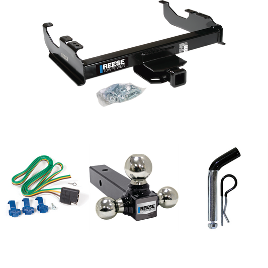 Fits 1963-1965 GMC 2500 Series Trailer Hitch Tow PKG w/ 4-Flat Wiring Harness + Triple Ball Ball Mount 1-7/8" & 2" & 2-5/16" Trailer Balls + Pin/Clip By Reese Towpower