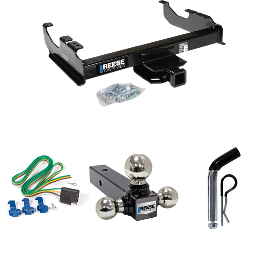 Fits 1963-1965 GMC 1500 Series Trailer Hitch Tow PKG w/ 4-Flat Wiring Harness + Triple Ball Ball Mount 1-7/8" & 2" & 2-5/16" Trailer Balls + Pin/Clip By Reese Towpower