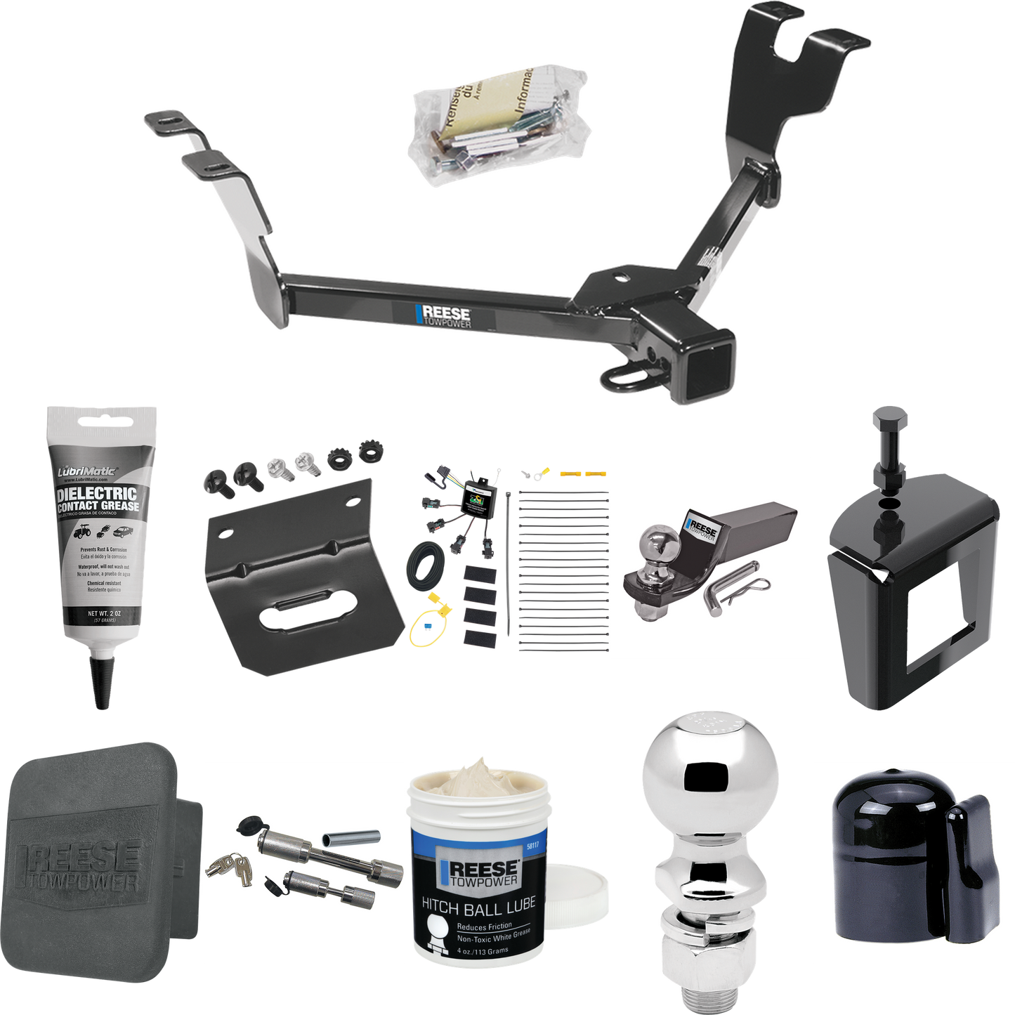 Fits 2005-2007 Subaru Outback Trailer Hitch Tow PKG w/ 4-Flat Zero Contact "No Splice" Wiring + Starter Kit Ball Mount w/ 2" Drop & 2" Ball + 2-5/16" Ball + Wiring Bracket + Dual Hitch & Coupler Locks + Hitch Cover + Wiring Tester + Ball Lube +Electr