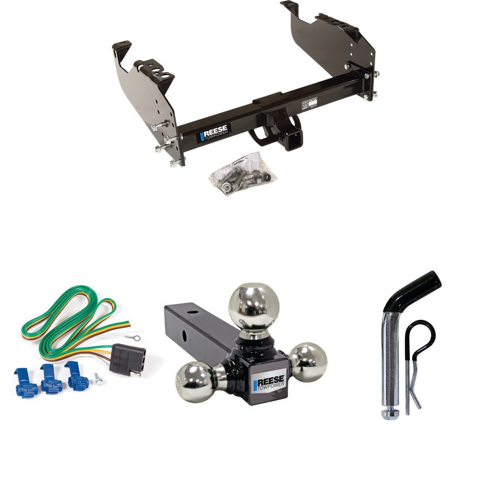 Fits 1963-1965 GMC 1000 Series Trailer Hitch Tow PKG w/ 4-Flat Wiring Harness + Triple Ball Ball Mount 1-7/8" & 2" & 2-5/16" Trailer Balls + Pin/Clip By Reese Towpower