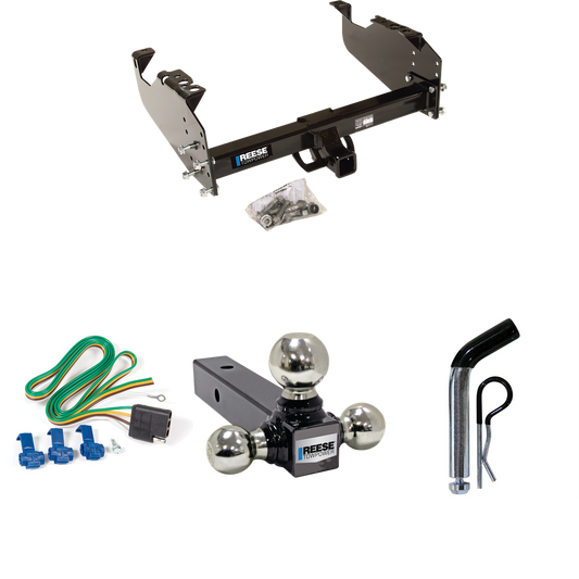 Fits 1963-1965 GMC 1000 Series Trailer Hitch Tow PKG w/ 4-Flat Wiring Harness + Triple Ball Ball Mount 1-7/8" & 2" & 2-5/16" Trailer Balls + Pin/Clip By Reese Towpower