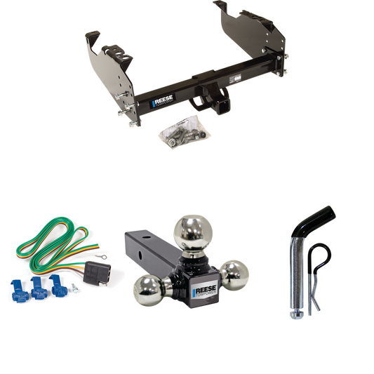 Fits 1963-1972 Chevrolet K10 Trailer Hitch Tow PKG w/ 4-Flat Wiring Harness + Triple Ball Ball Mount 1-7/8" & 2" & 2-5/16" Trailer Balls + Pin/Clip By Reese Towpower