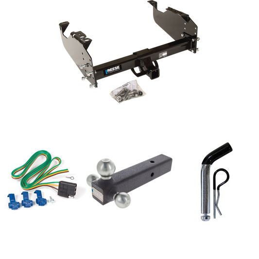 Fits 1985-1986 Chevrolet K10 Trailer Hitch Tow PKG w/ 4-Flat Wiring Harness + Triple Ball Ball Mount 1-7/8" & 2" & 2-5/16" Trailer Balls + Pin/Clip (For w/34" Wide Frames Models) By Reese Towpower