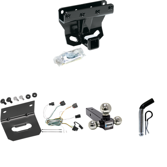 Fits 2007-2010 Jeep Grand Cherokee Trailer Hitch Tow PKG w/ 4-Flat Wiring Harness + Triple Ball Ball Mount 1-7/8" & 2" & 2-5/16" Trailer Balls + Pin/Clip + Wiring Bracket (Excludes: SRT-8 Models) By Draw-Tite