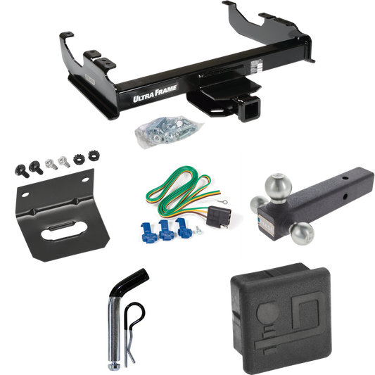 Fits 1963-1972 Chevrolet C10 Trailer Hitch Tow PKG w/ 4-Flat Wiring Harness + Triple Ball Ball Mount 1-7/8" & 2" & 2-5/16" Trailer Balls + Pin/Clip + Hitch Cover + Wiring Bracket By Draw-Tite