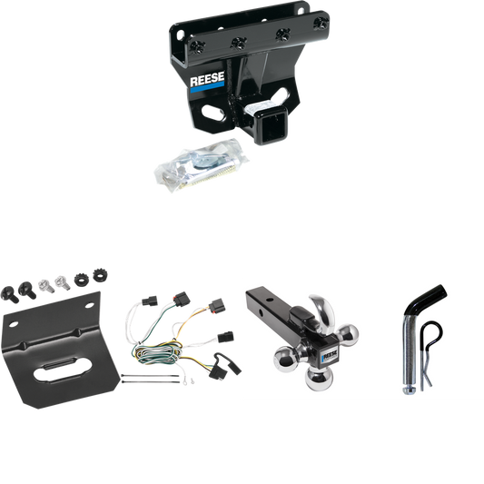 Fits 2007-2010 Jeep Grand Cherokee Trailer Hitch Tow PKG w/ 4-Flat Wiring Harness + Triple Ball Ball Mount 1-7/8" & 2" & 2-5/16" Trailer Balls w/ Tow Hook + Pin/Clip + Wiring Bracket (Excludes: SRT-8 Models) By Reese Towpower