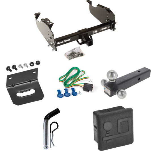 Fits 1963-1972 Chevrolet K10 Trailer Hitch Tow PKG w/ 4-Flat Wiring Harness + Triple Ball Ball Mount 1-7/8" & 2" & 2-5/16" Trailer Balls + Pin/Clip + Hitch Cover + Wiring Bracket By Draw-Tite