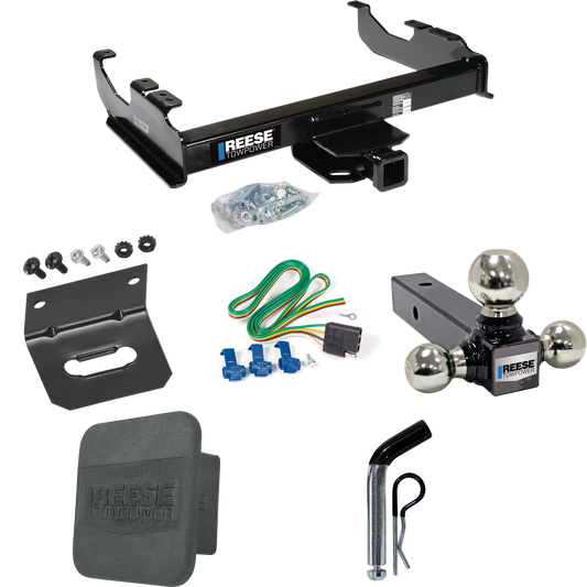 Fits 1988-1991 Chevrolet C2500 Trailer Hitch Tow PKG w/ 4-Flat Wiring Harness + Triple Ball Ball Mount 1-7/8" & 2" & 2-5/16" Trailer Balls + Pin/Clip + Hitch Cover + Wiring Bracket (For Crew Cab Models) By Reese Towpower